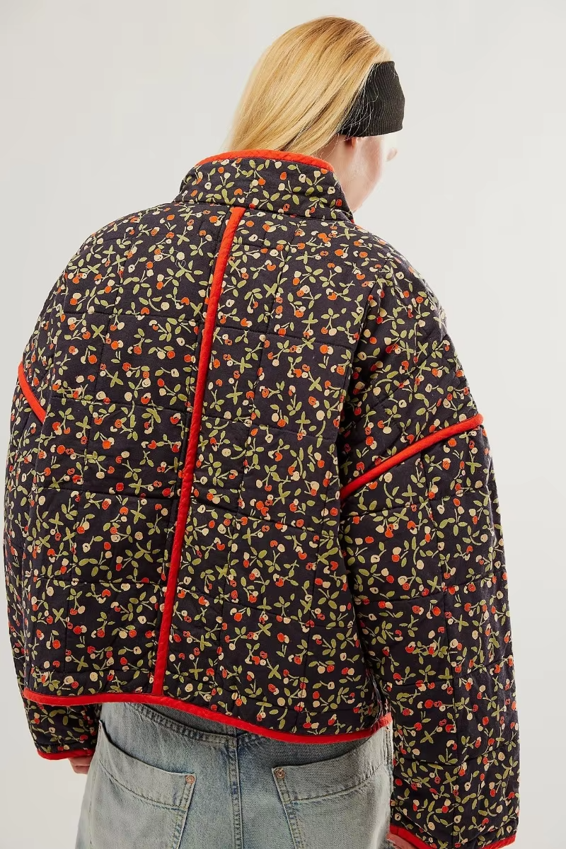 Dame Overgangsjakke Med Blomstermønster & Knapper | Casual