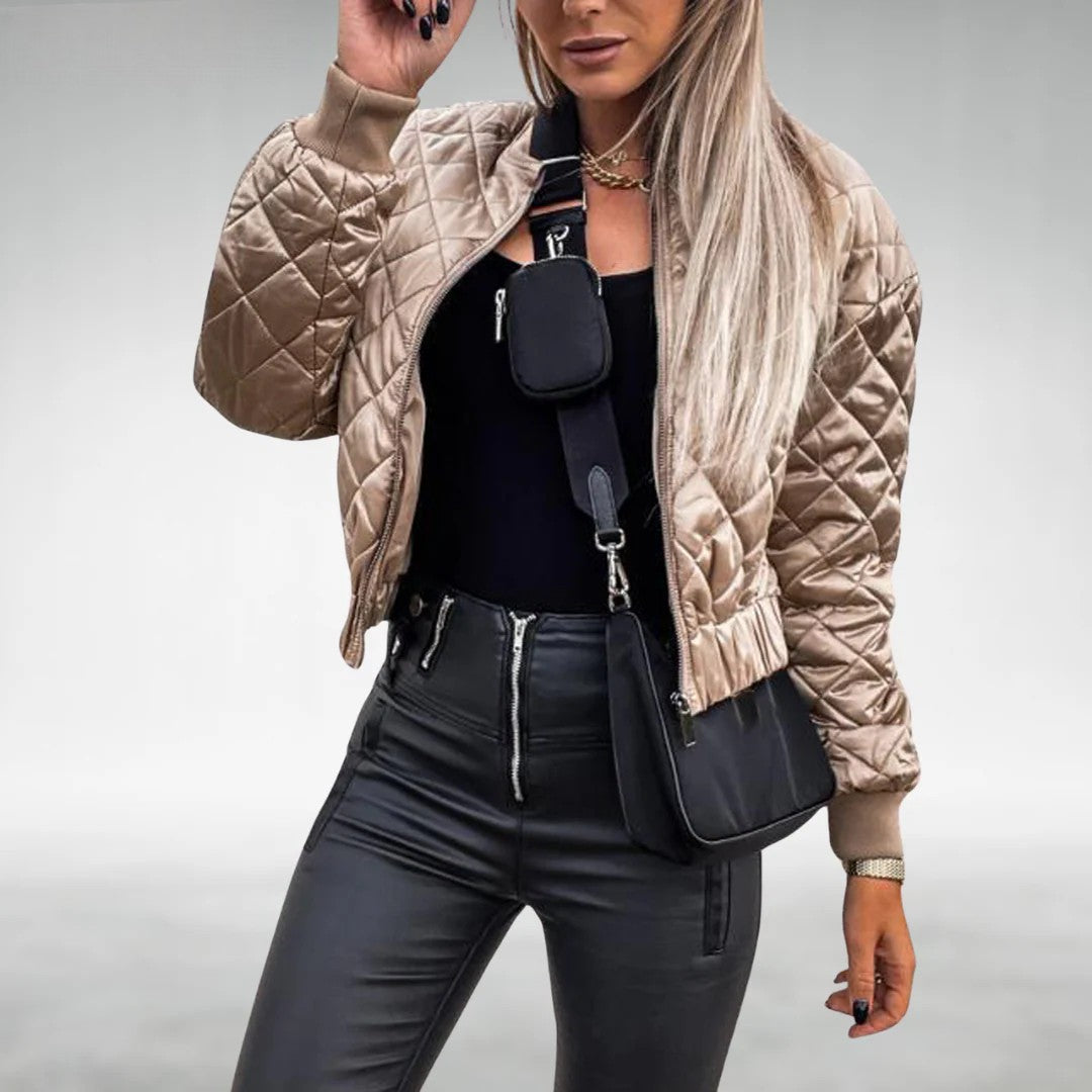 Dame Overgangsjakke Quilt Bomber Med Lynlås