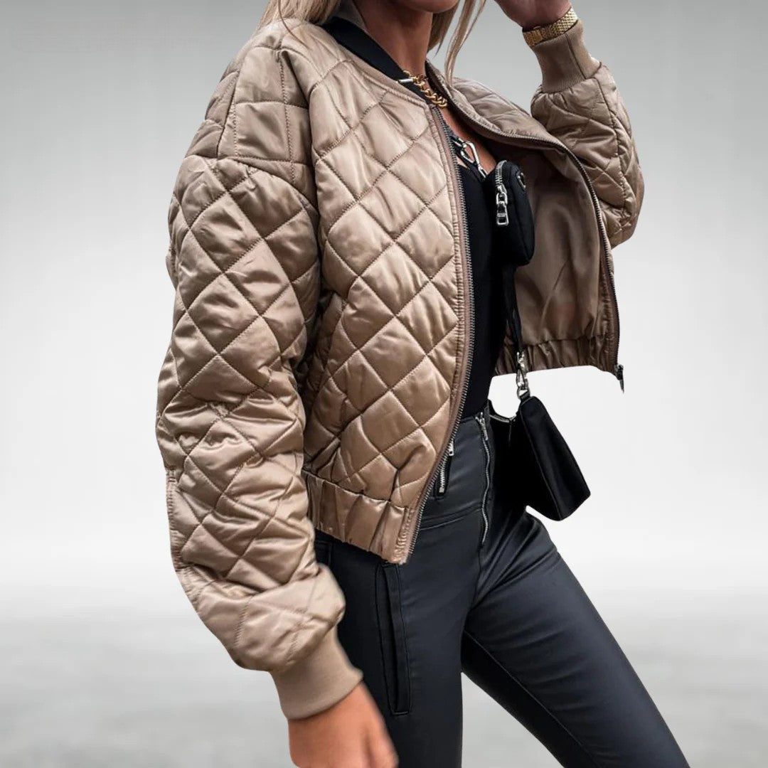 Dame Overgangsjakke Quilt Bomber Med Lynlås