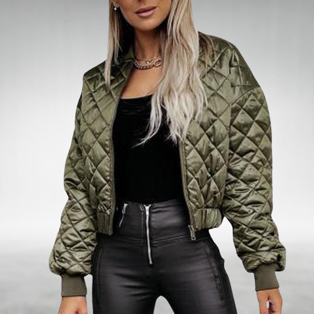 Dame Overgangsjakke Quilt Bomber Med Lynlås