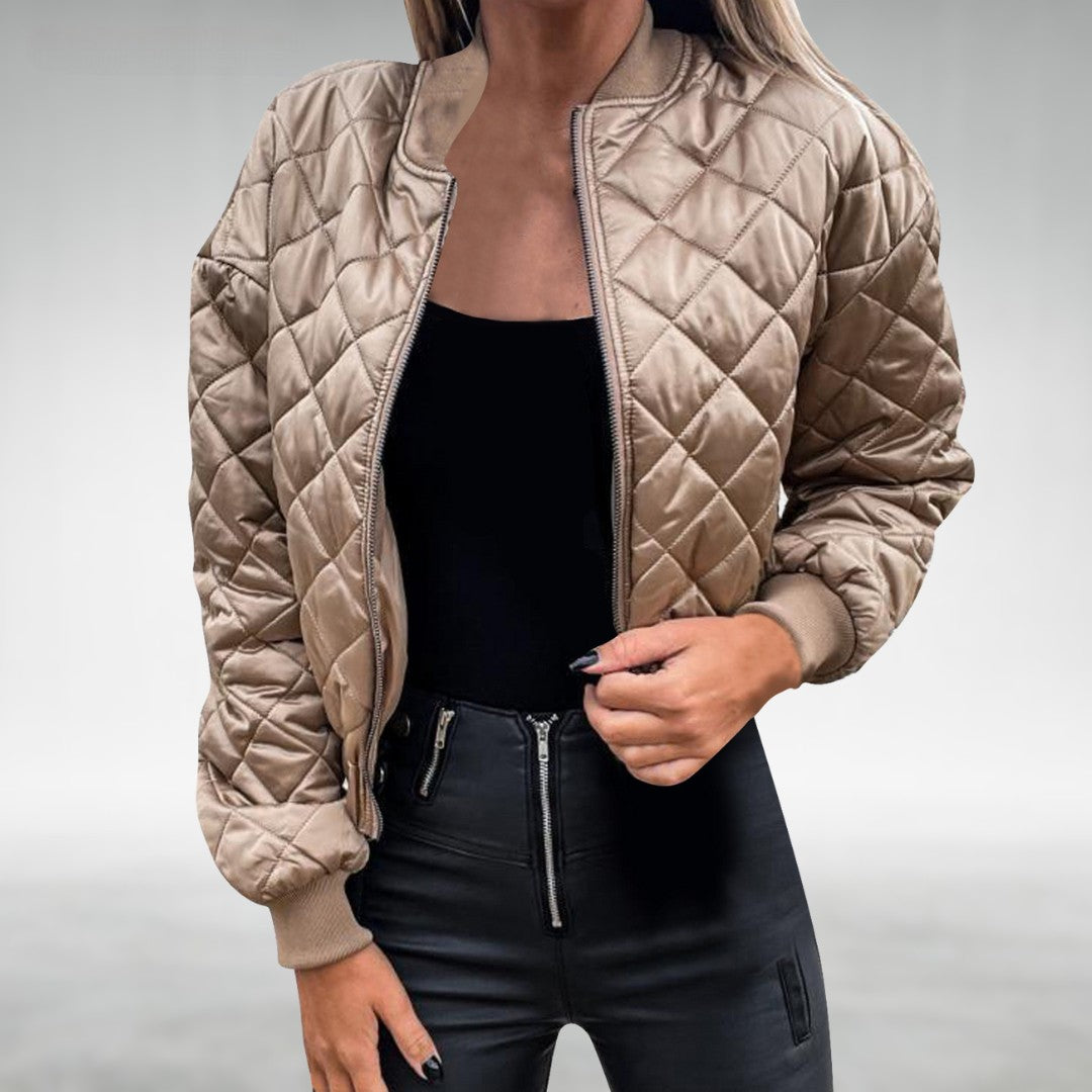 Dame Overgangsjakke Quilt Bomber Med Lynlås