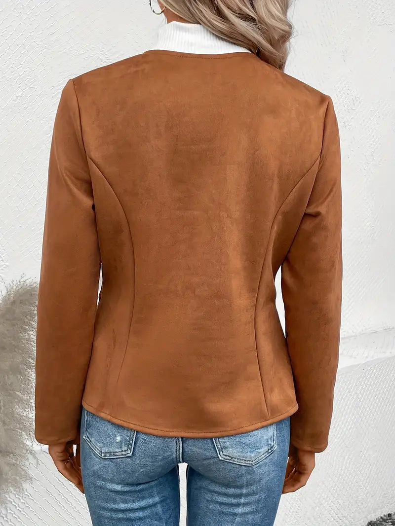 Dame Overgangsjakke Slim Fit Med Lynlås & Crew Neck