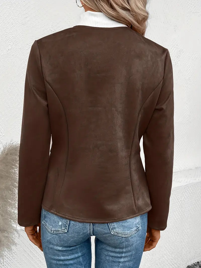 Dame Overgangsjakke Slim Fit Med Lynlås & Crew Neck