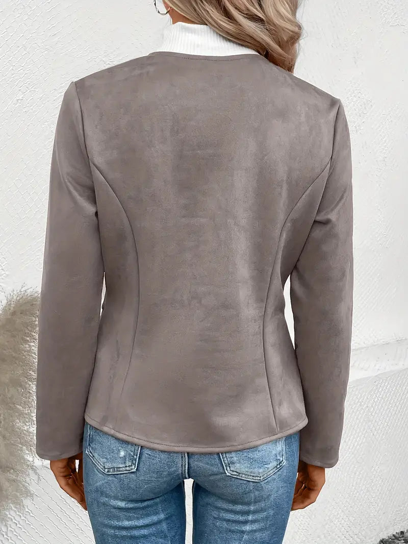 Dame Overgangsjakke Slim Fit Med Lynlås & Crew Neck