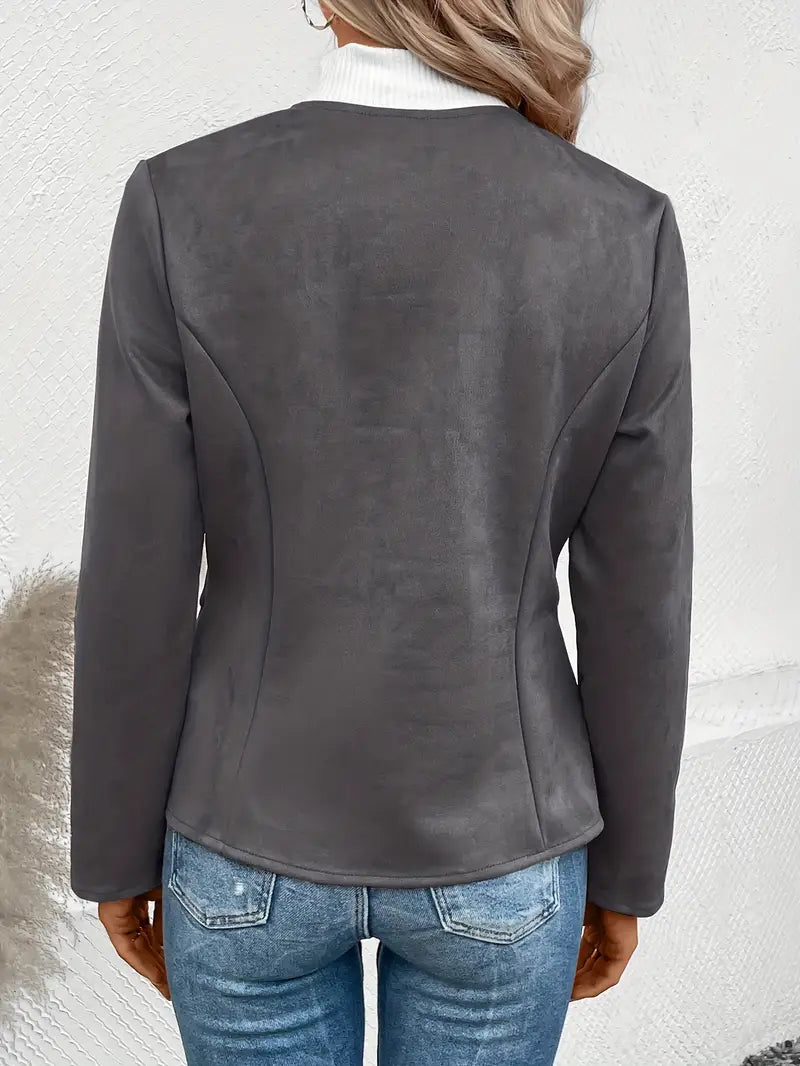Dame Overgangsjakke Slim Fit Med Lynlås & Crew Neck
