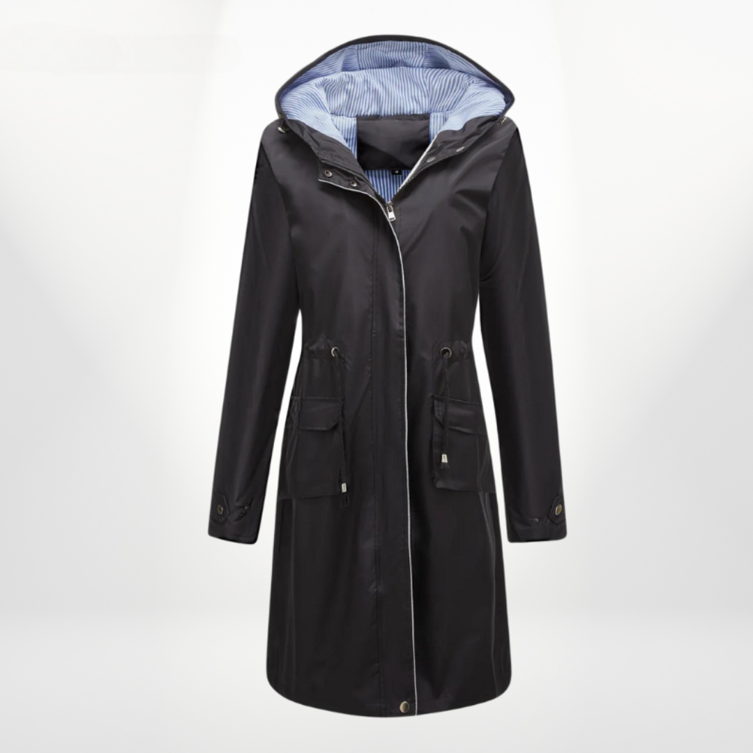 Dame Sort Trenchcoat Med Hætte & Lynlåslukning