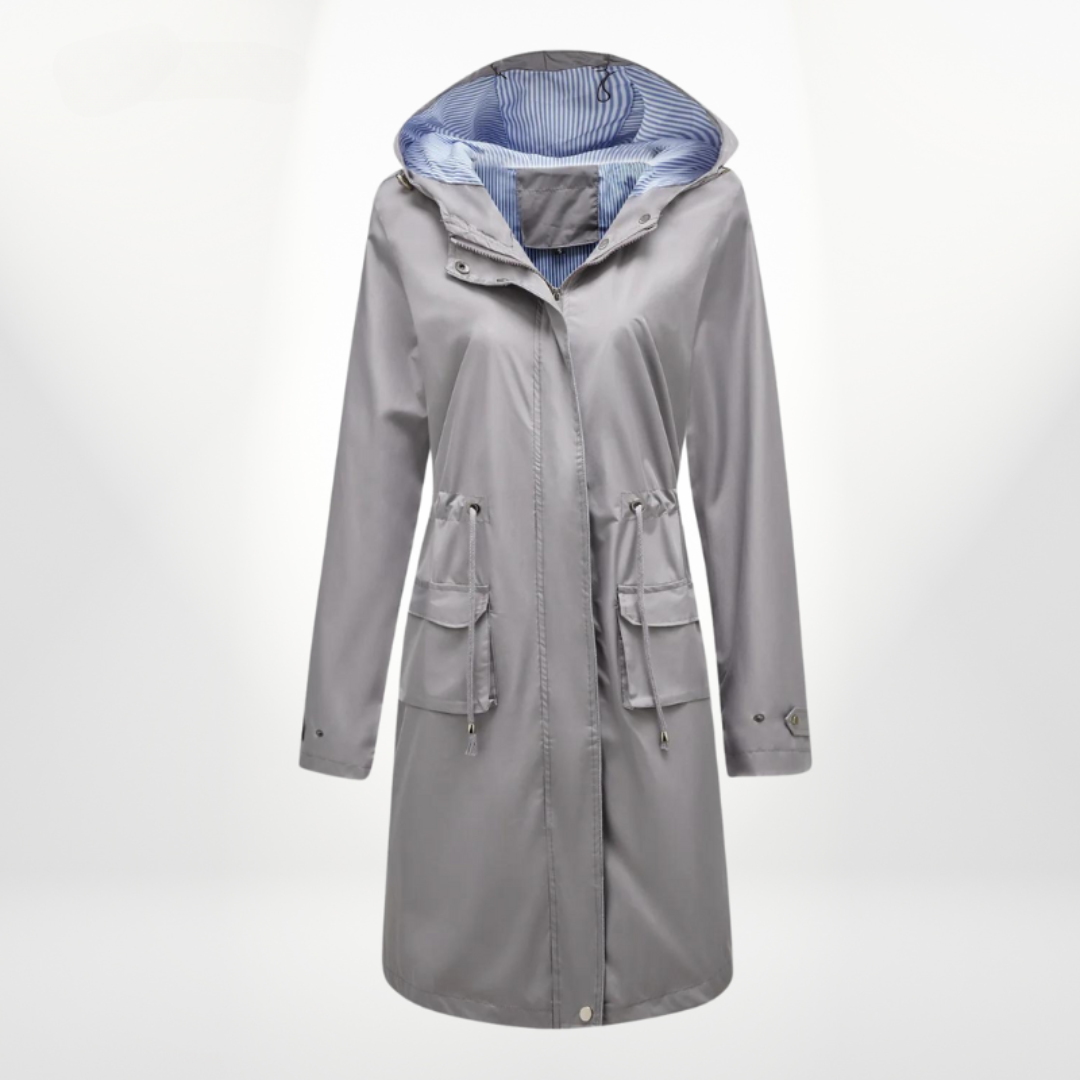 Dame Sort Trenchcoat Med Hætte & Lynlåslukning