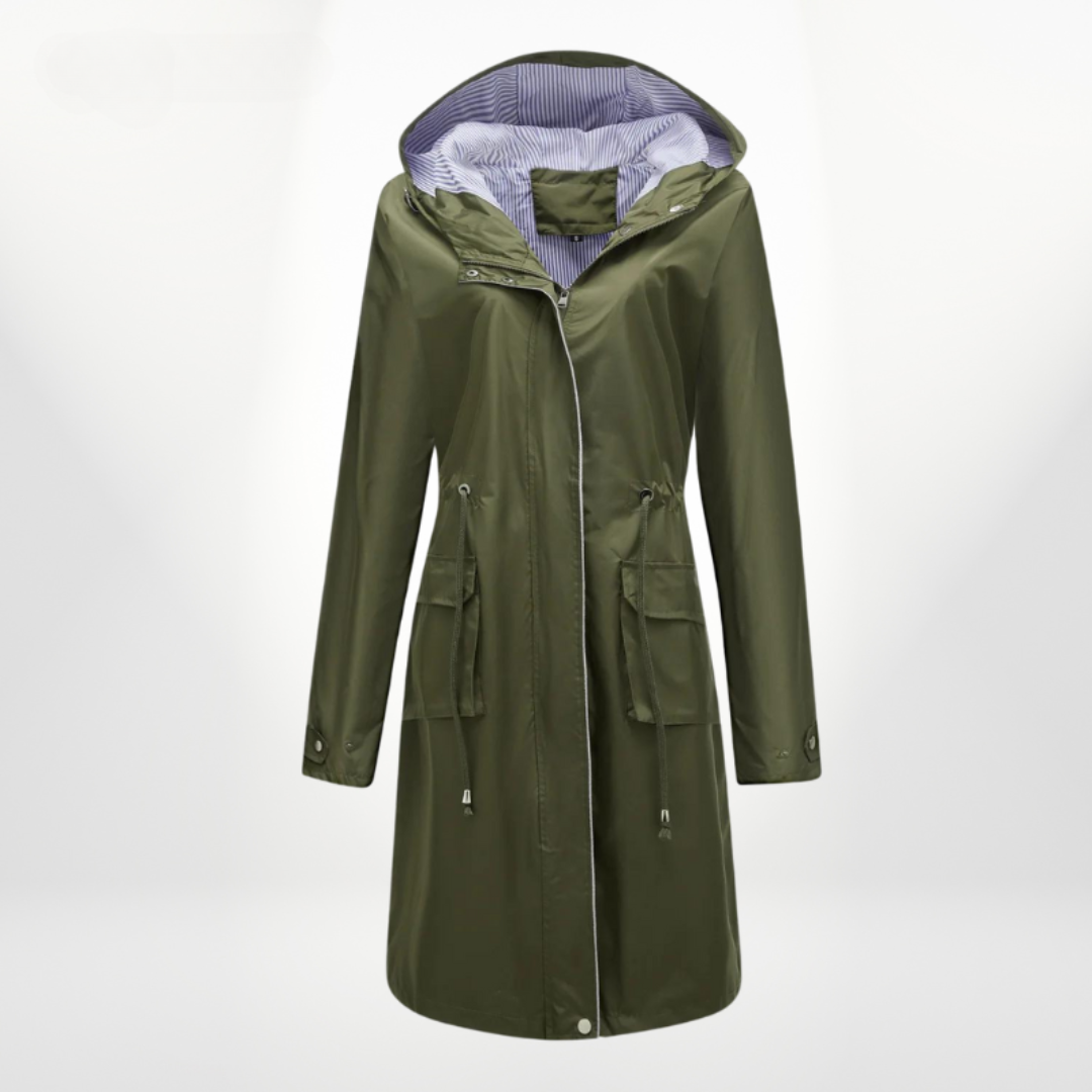Dame Sort Trenchcoat Med Hætte & Lynlåslukning