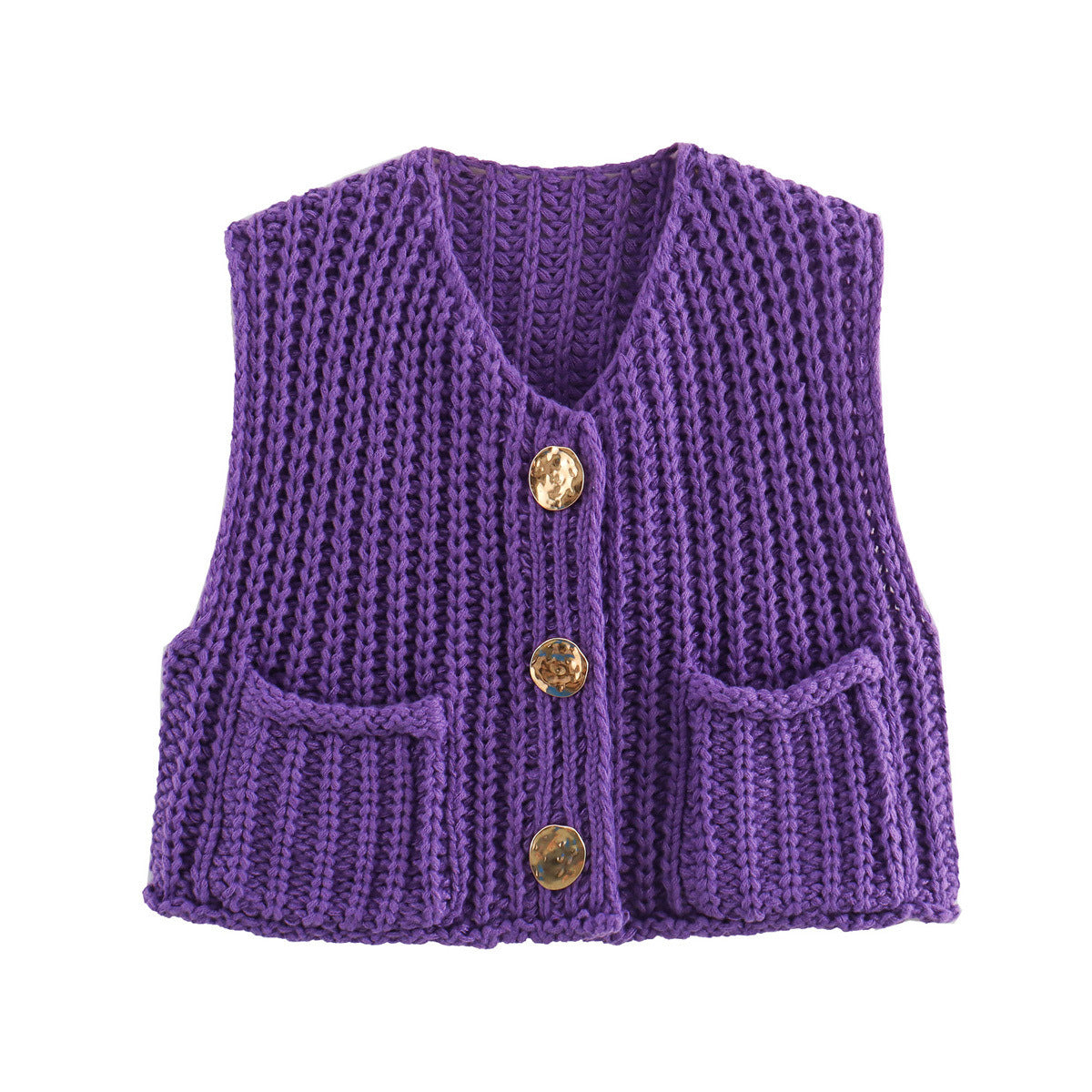 Dame Strik Vest Med Knapper | Rib & Lommer