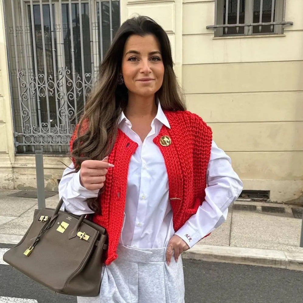 Dame Strik Vest Med Knapper | Rib & Lommer
