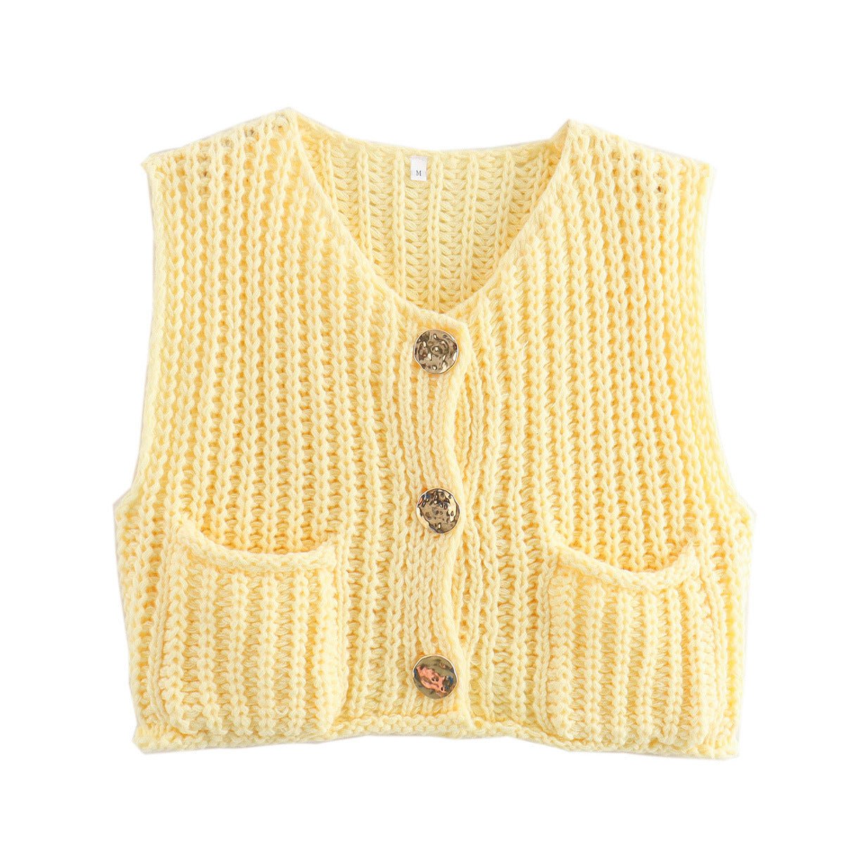 Dame Strik Vest Med Knapper | Rib & Lommer