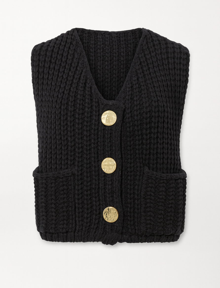 Dame Strik Vest Med Knapper | Rib & Lommer