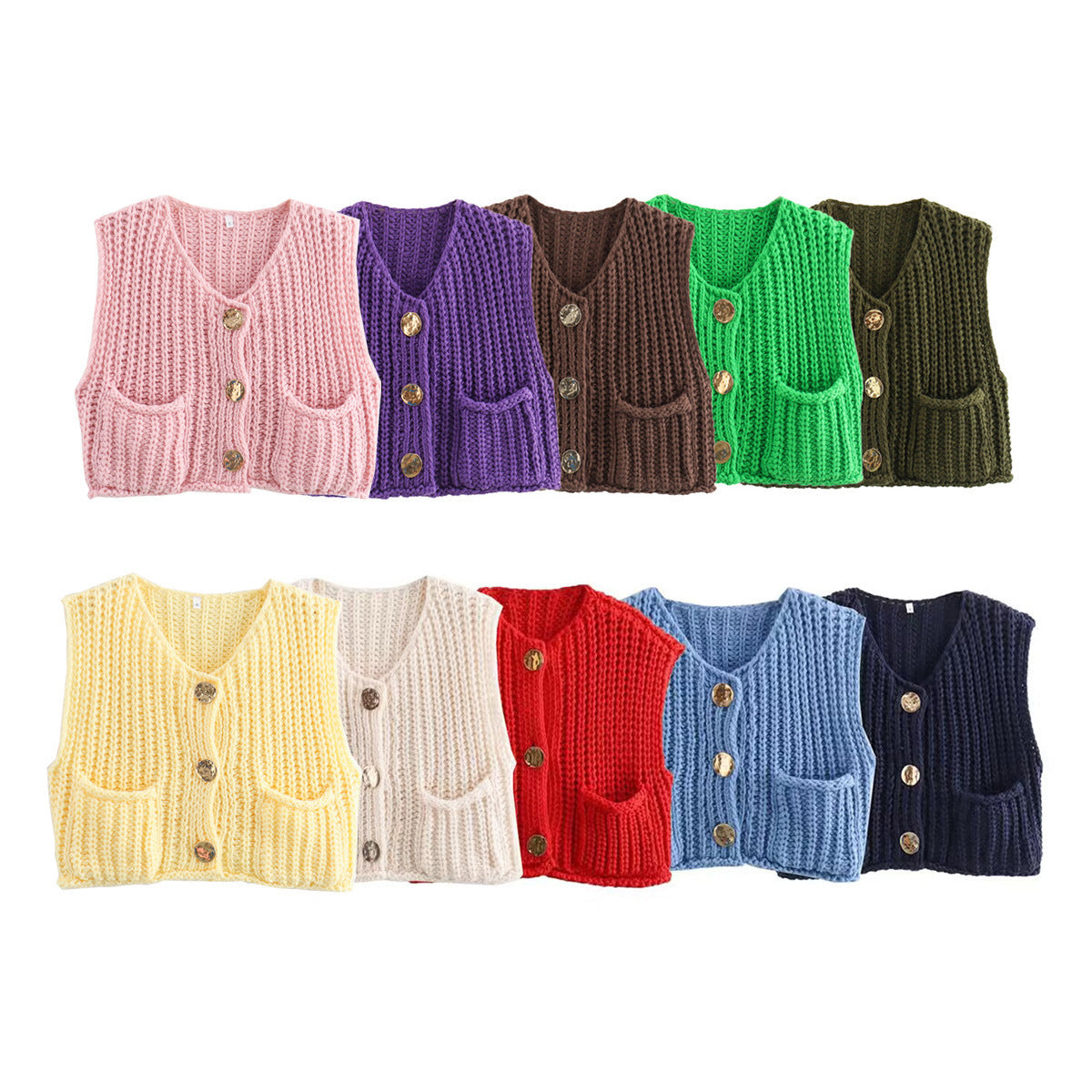 Dame Strik Vest Med Knapper | Rib & Lommer