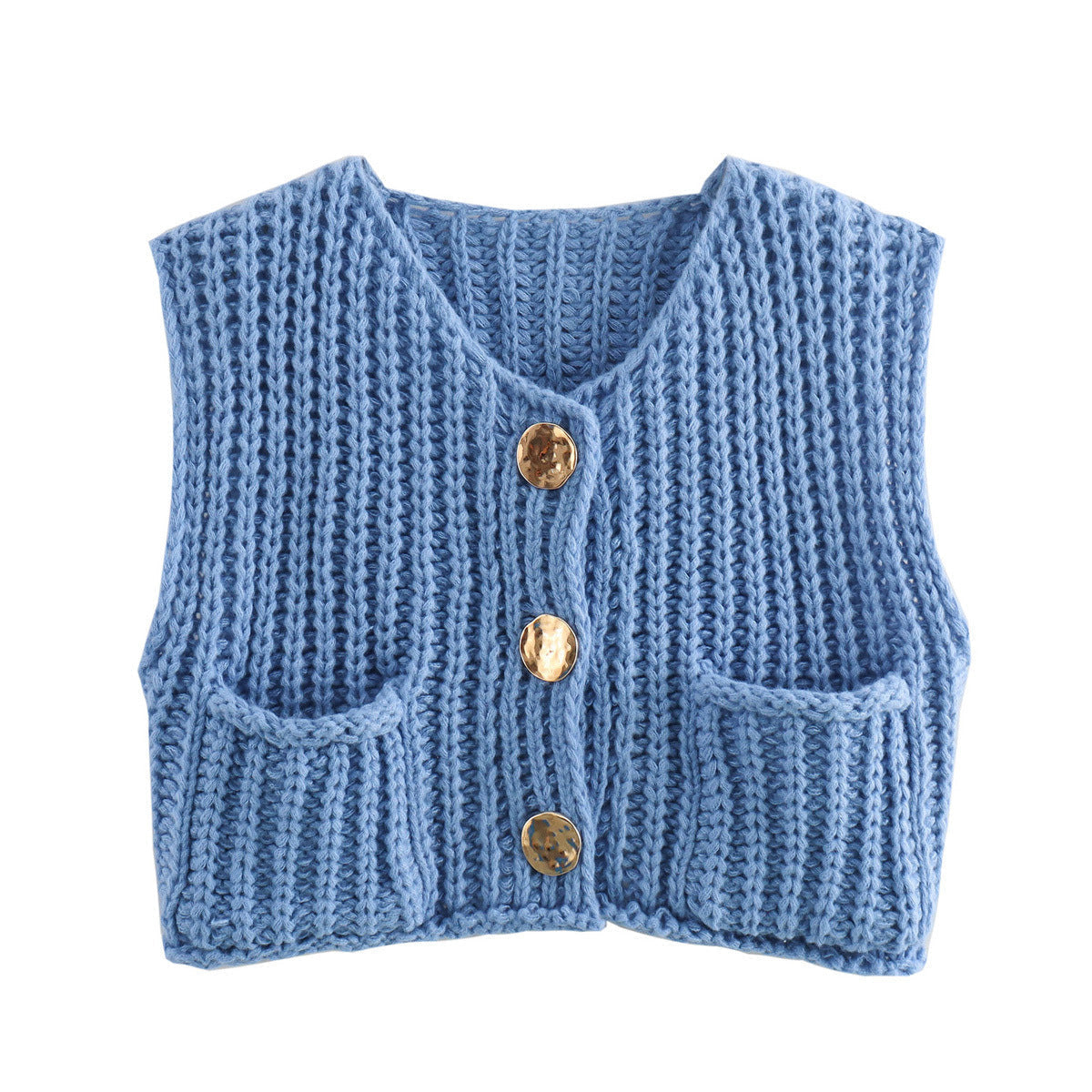 Dame Strik Vest Med Knapper | Rib & Lommer