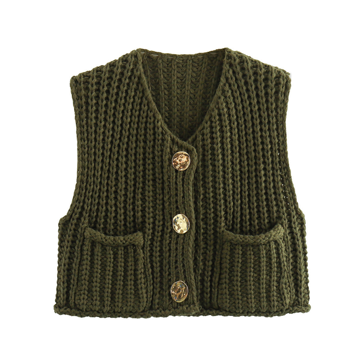 Dame Strik Vest Med Knapper | Rib & Lommer