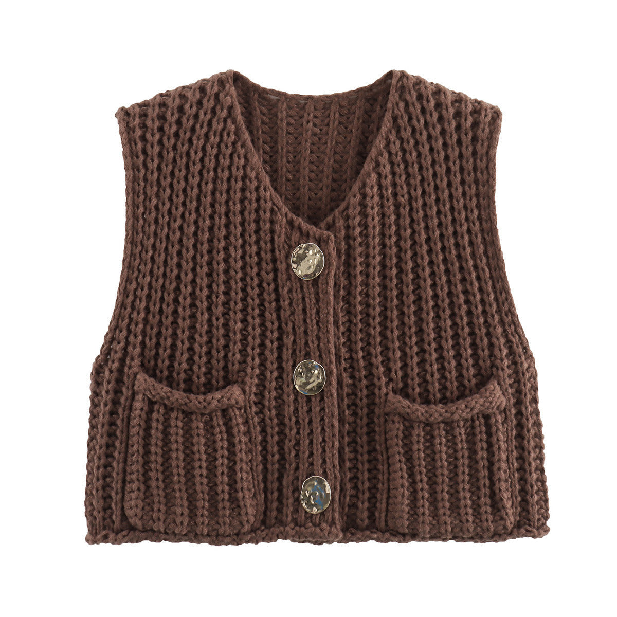Dame Strik Vest Med Knapper | Rib & Lommer