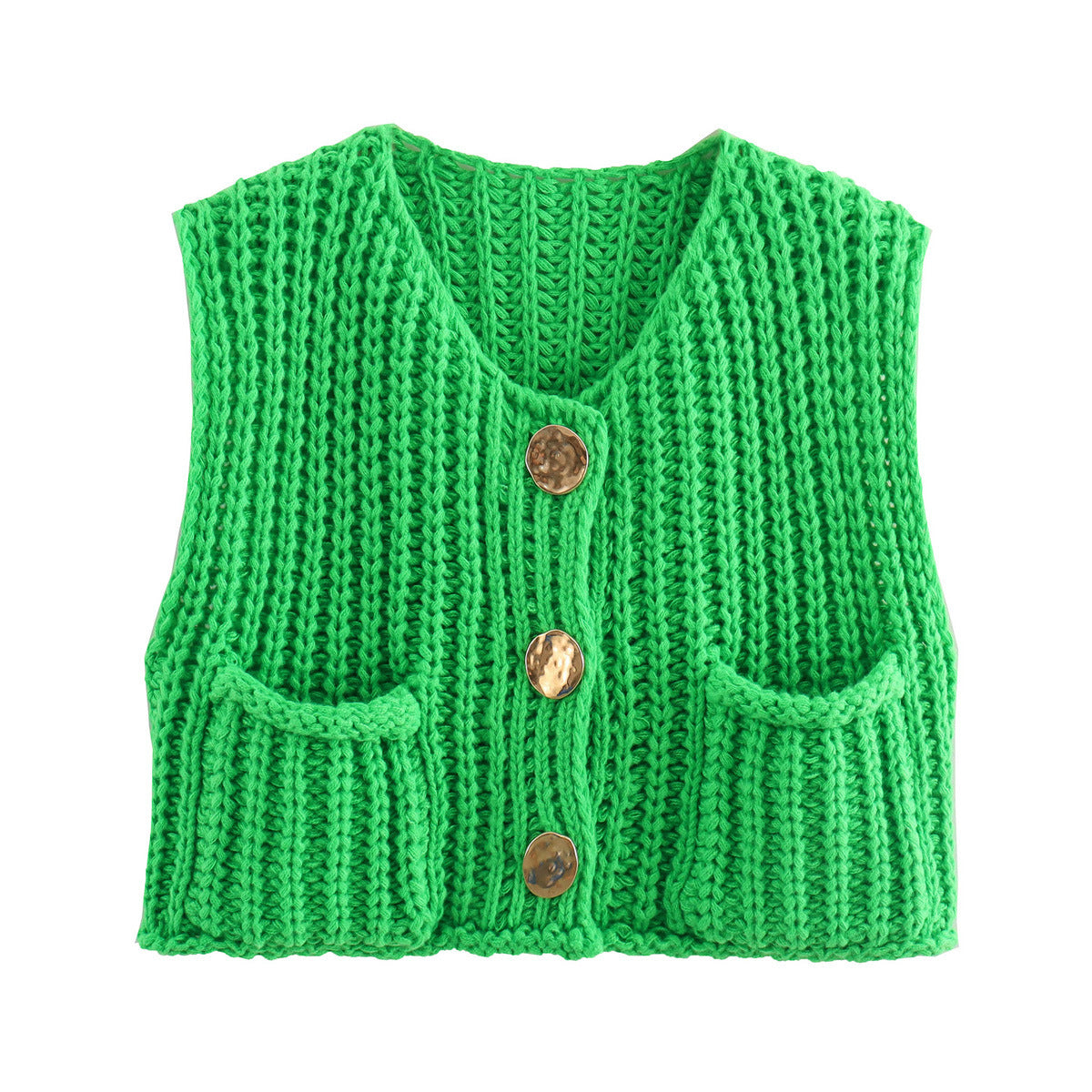 Dame Strik Vest Med Knapper | Rib & Lommer