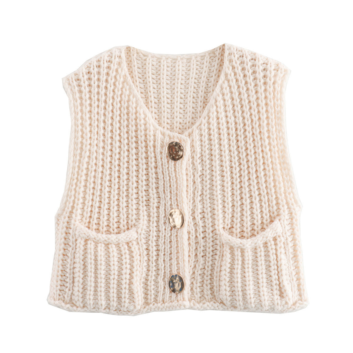 Dame Strik Vest Med Knapper | Rib & Lommer