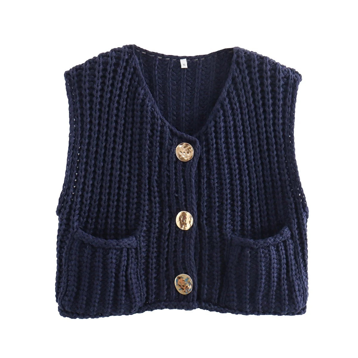 Dame Strik Vest Med Knapper | Rib & Lommer