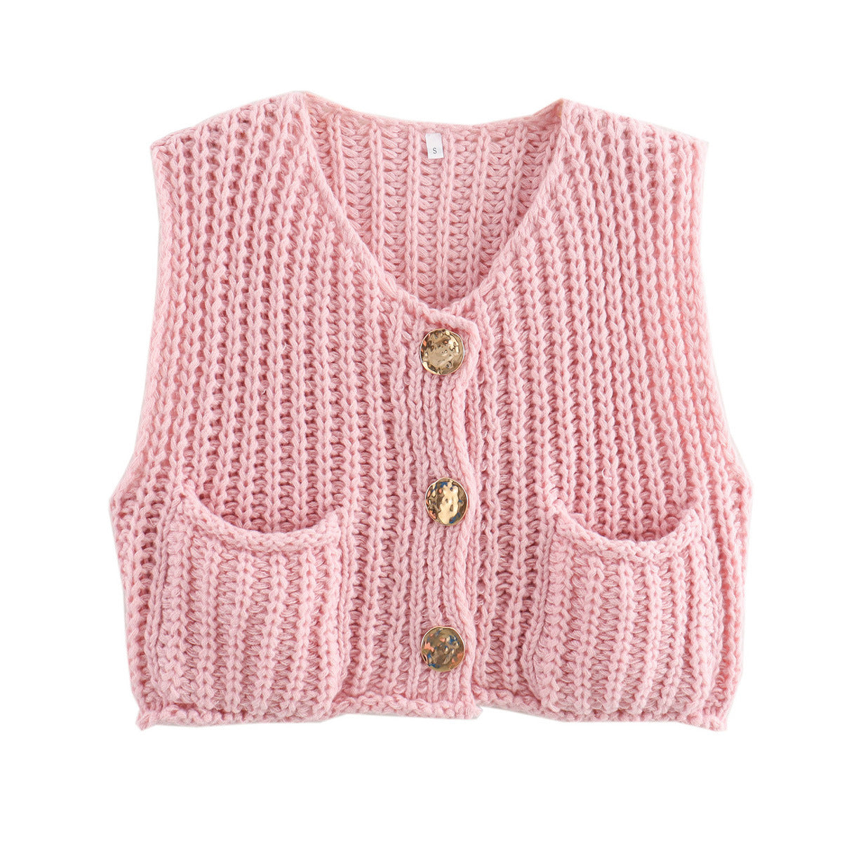 Dame Strik Vest Med Knapper | Rib & Lommer
