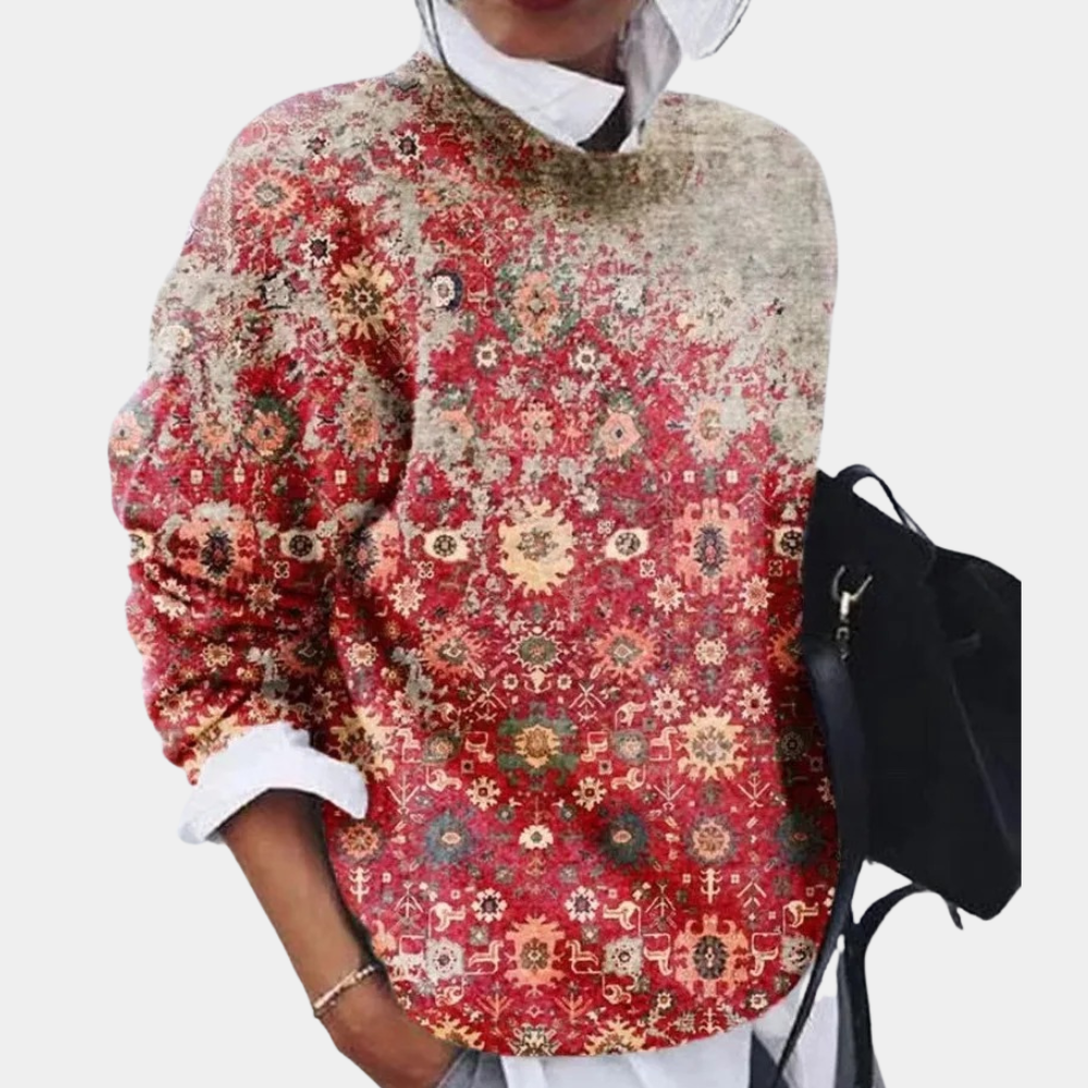 Dame Striktrøje Med Geometrisk Patchwork & Langærme
