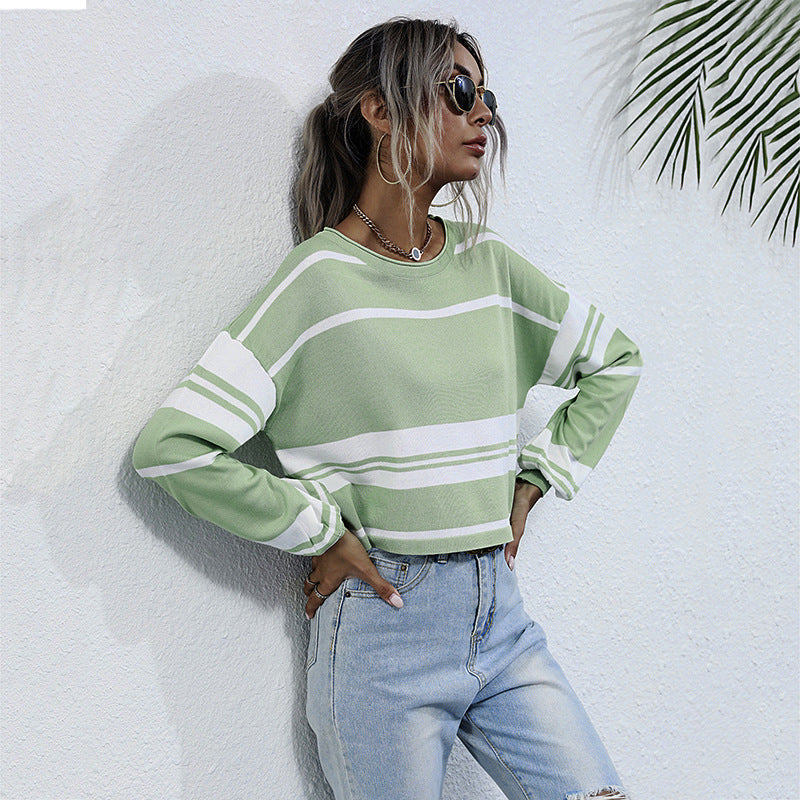 Dame Sweatshirt Med Stribet Design | Kort