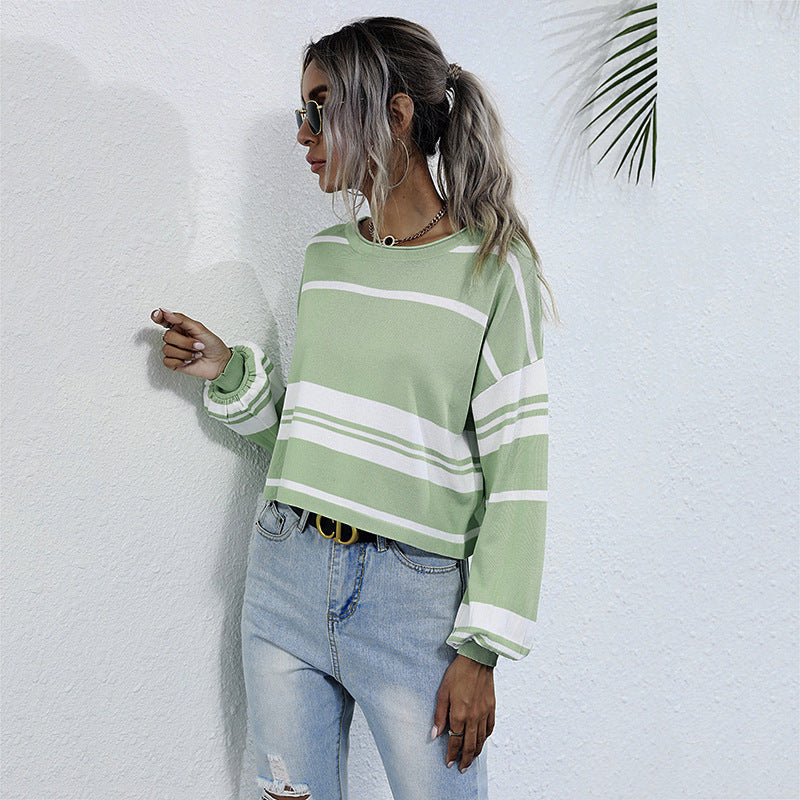 Dame Sweatshirt Med Stribet Design | Kort