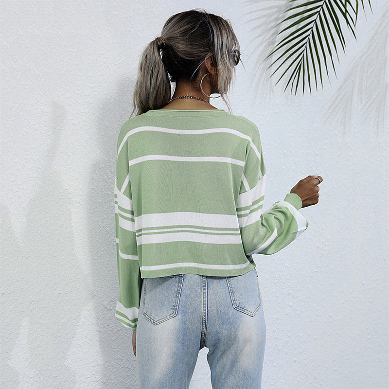 Dame Sweatshirt Med Stribet Design | Kort