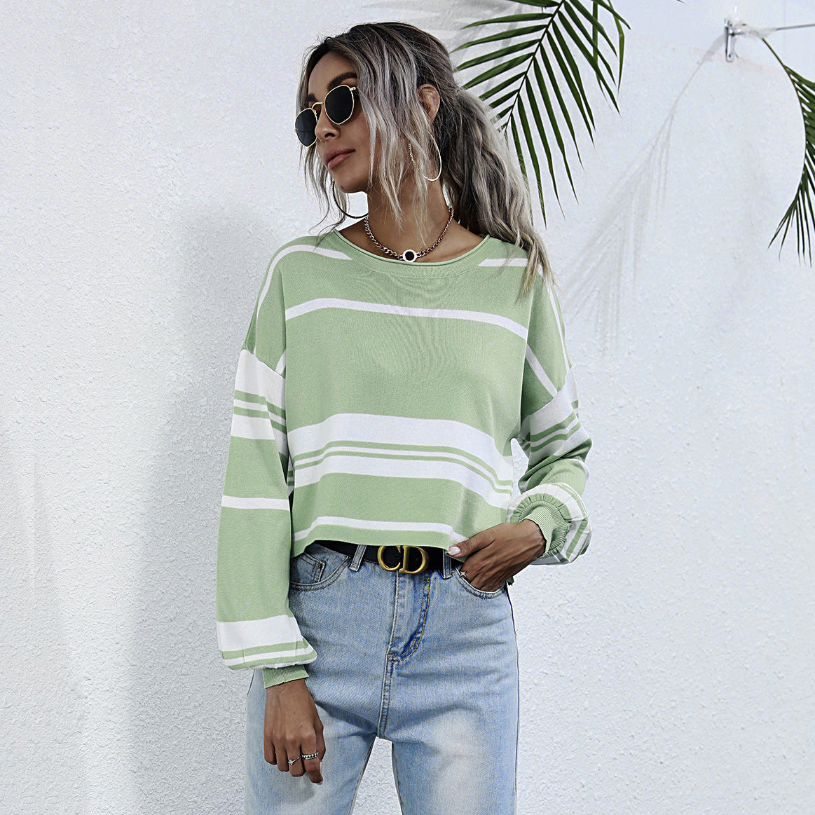 Dame Sweatshirt Med Stribet Design | Kort