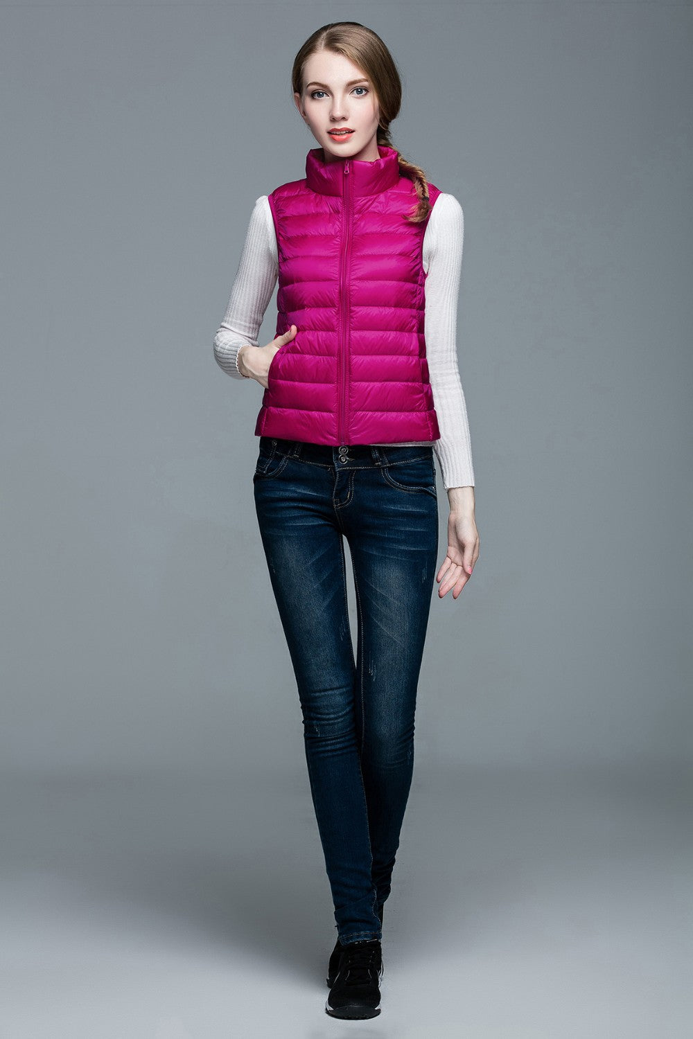 Dame Veste Med Quiltet Design | Høj Krave