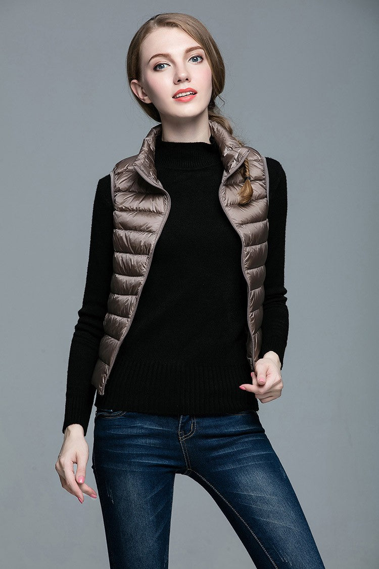 Dame Veste Med Quiltet Design | Høj Krave
