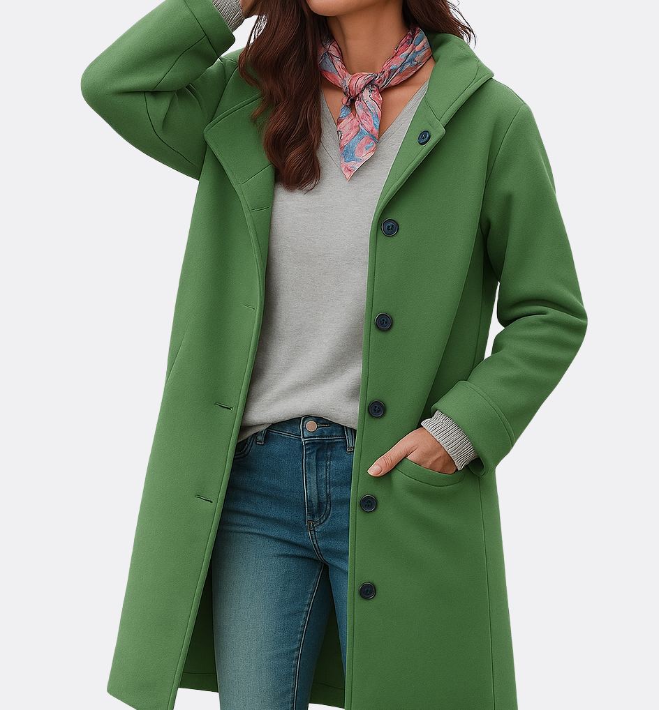 Dame Vinterfrakke med Hætte & Knaplukning