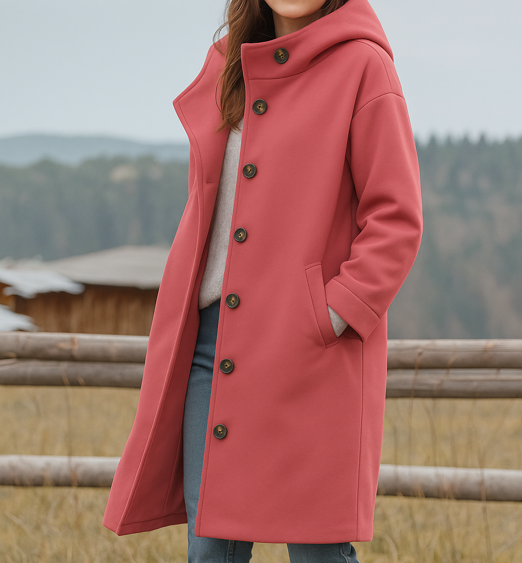 Dame Vinterfrakke med Hætte & Knaplukning