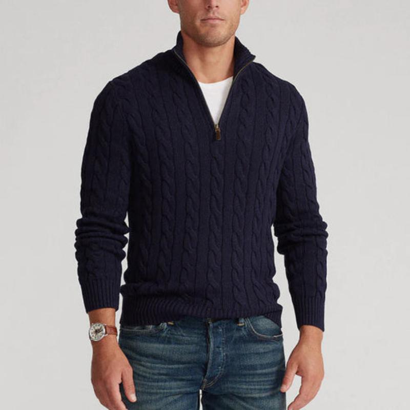 Enzo | Herre Klassisk Kabelstrikket Halvlyn Pullover
