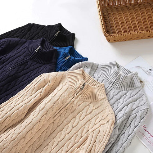 Enzo | Herre Klassisk Kabelstrikket Halvlyn Pullover