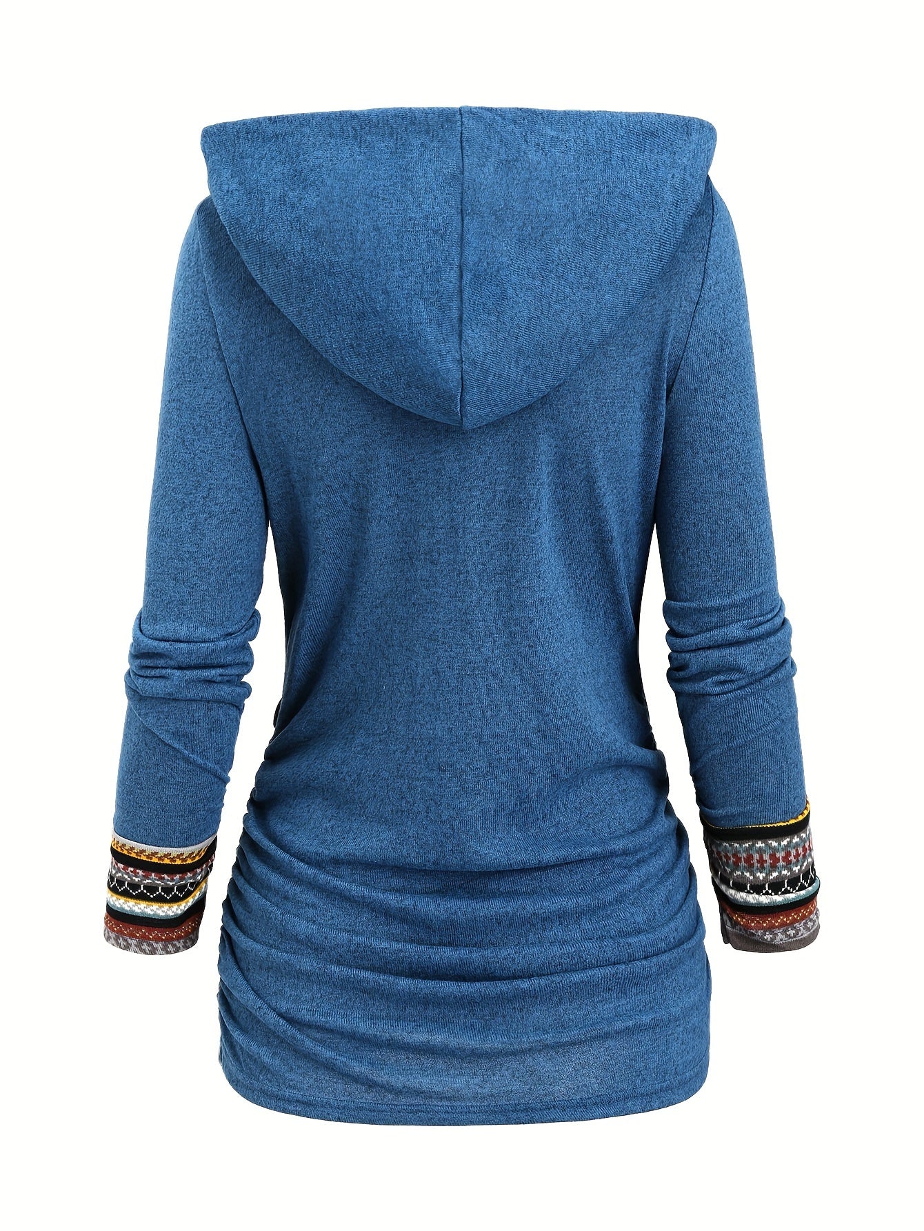Etnoinspireret Dame Hoodie Med Knapper Og Mønsterdetaljer | Hætten