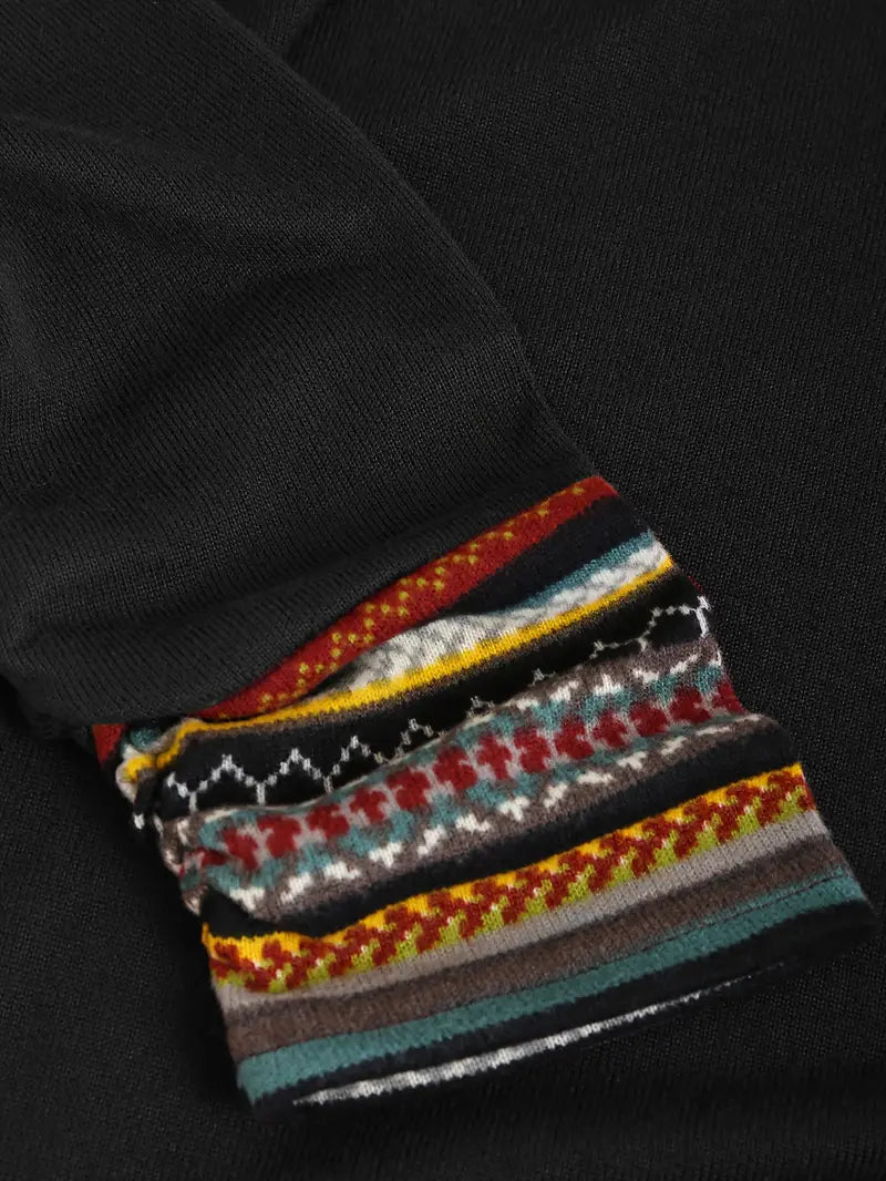 Etnoinspireret Dame Hoodie Med Knapper Og Mønsterdetaljer | Hætten