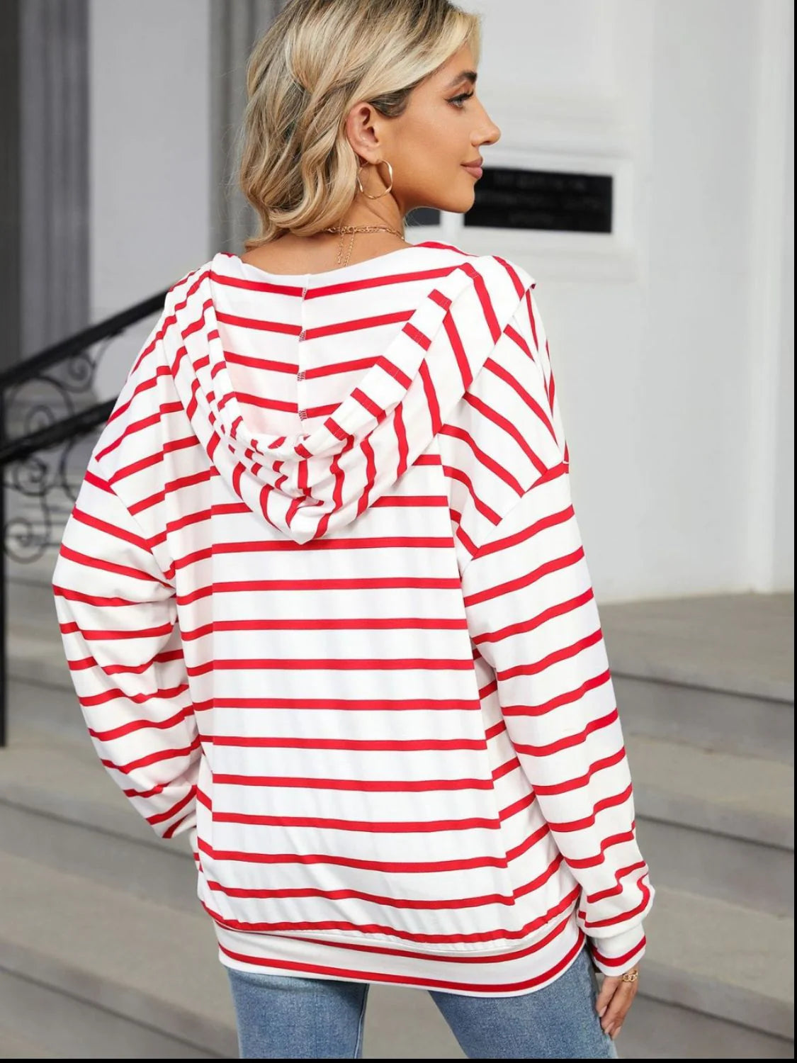 Forårs Dame Hoodie Med Striber Og Snøre | Stretch