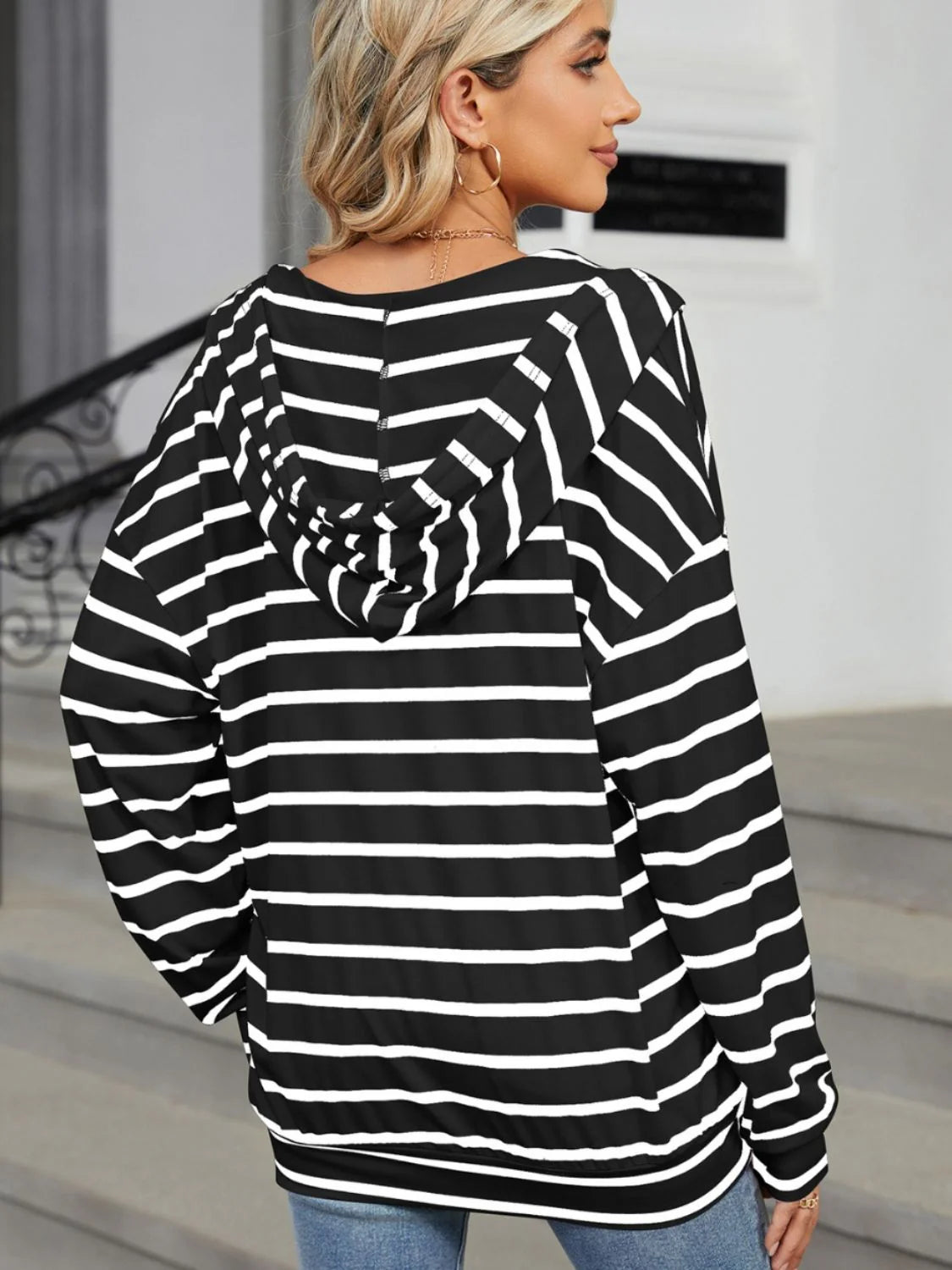 Forårs Dame Hoodie Med Striber Og Snøre | Stretch