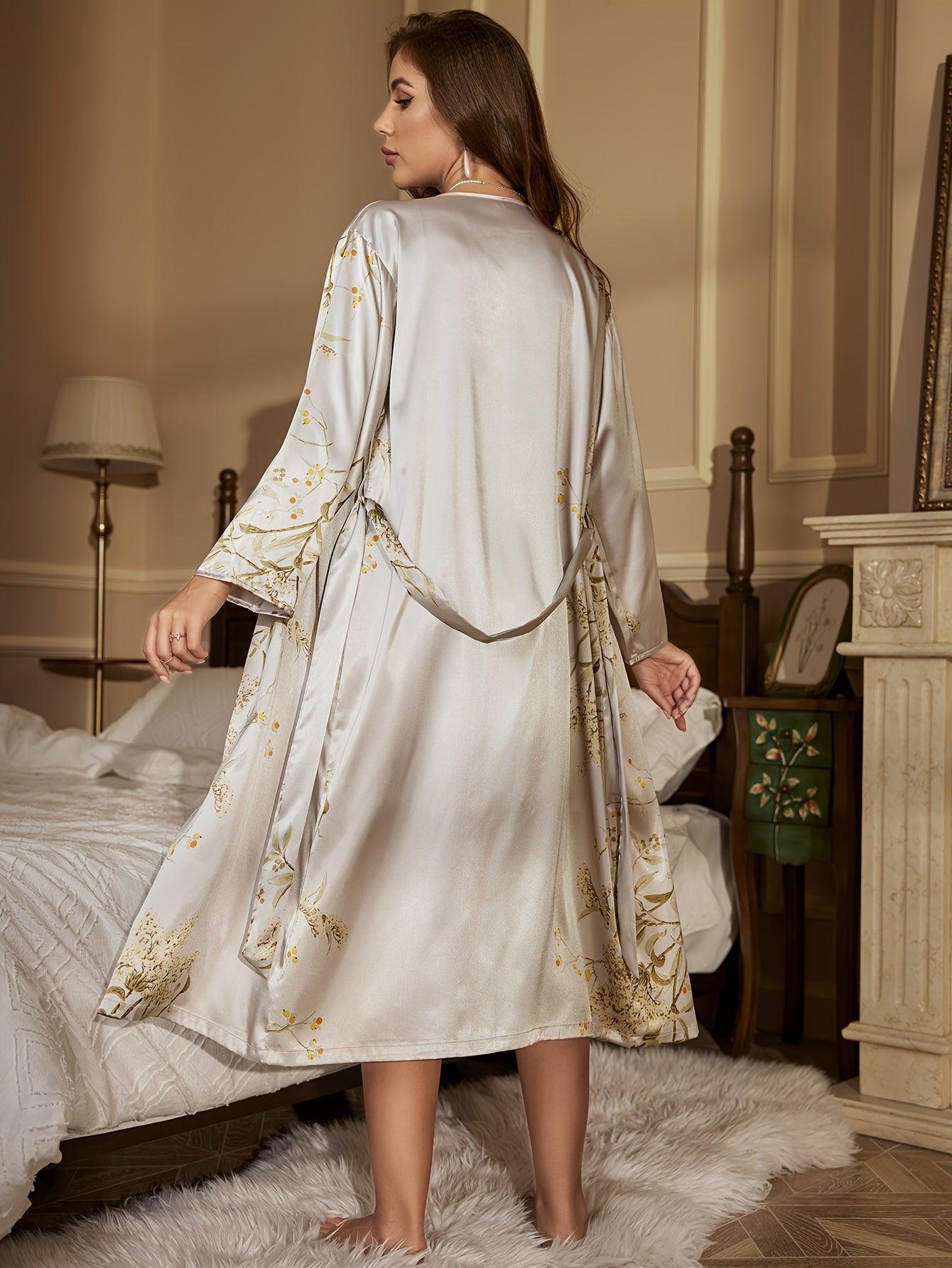 Freja | Kvinder Satin Nattøj Sæt | Blomstret & Elegant