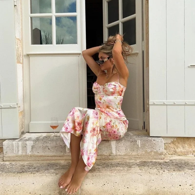 Heather | Elegant Floral Maxi Kjole med Blondekant
