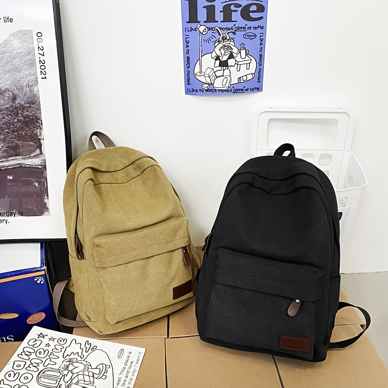 Herre Canvas Skoletaske Med Forlomme & Lynlås