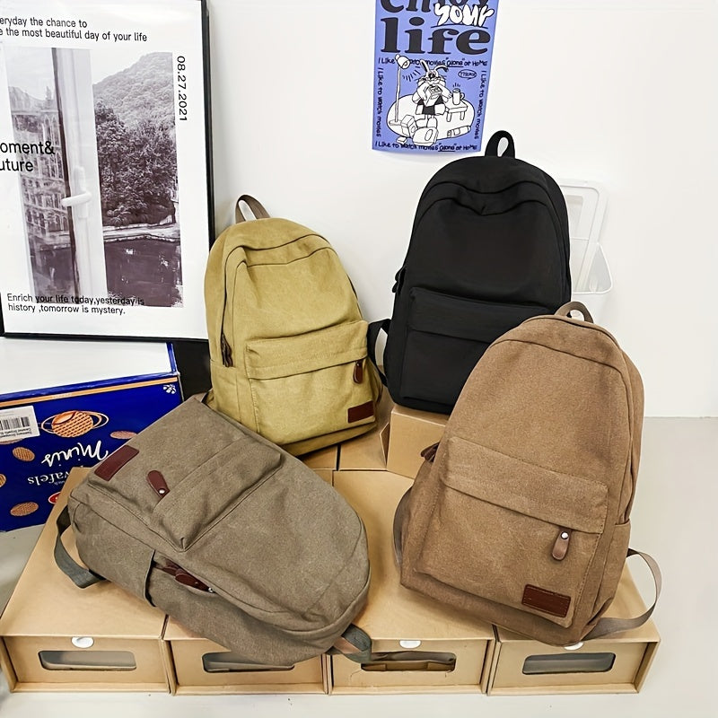 Herre Canvas Skoletaske Med Forlomme & Lynlås