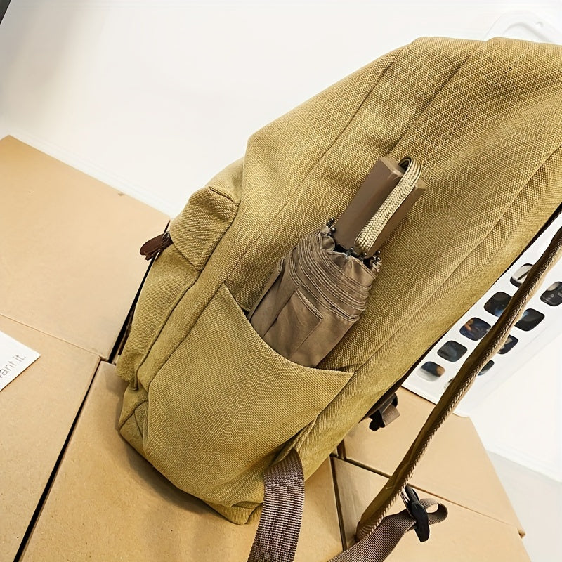 Herre Canvas Skoletaske Med Forlomme & Lynlås