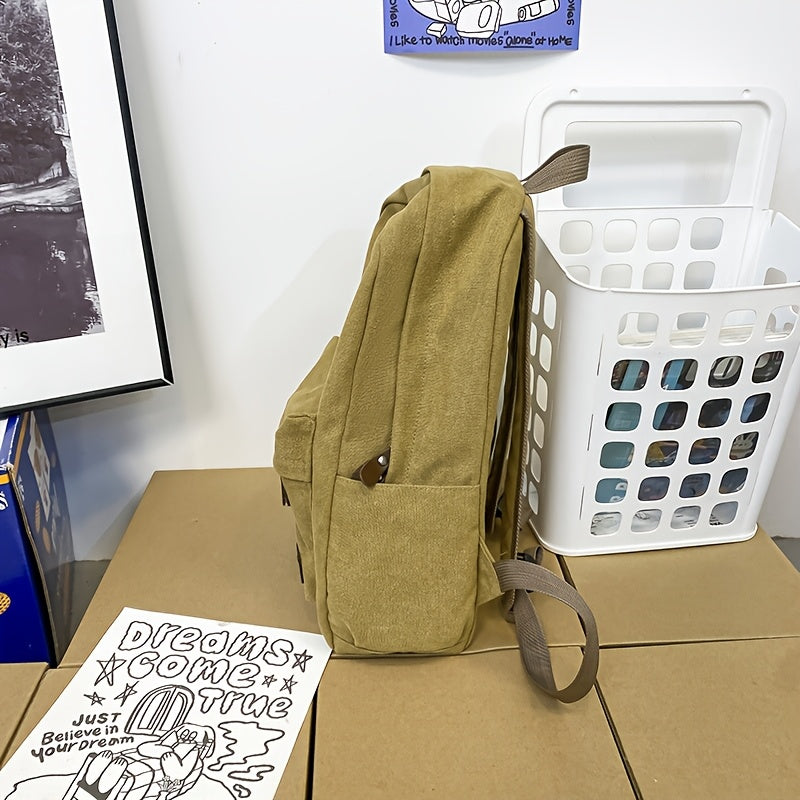 Herre Canvas Skoletaske Med Forlomme & Lynlås