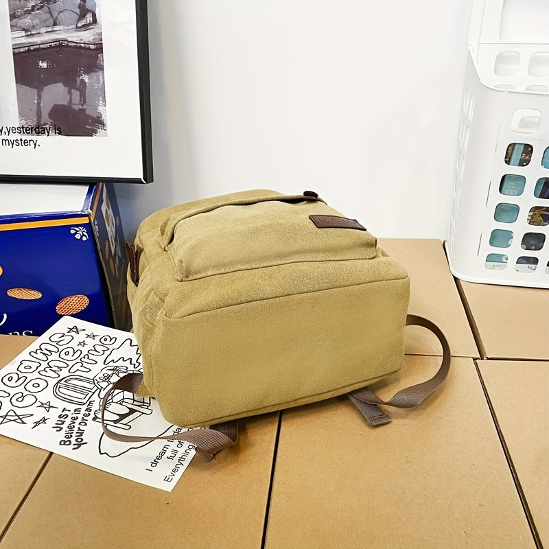Herre Canvas Skoletaske Med Forlomme & Lynlås