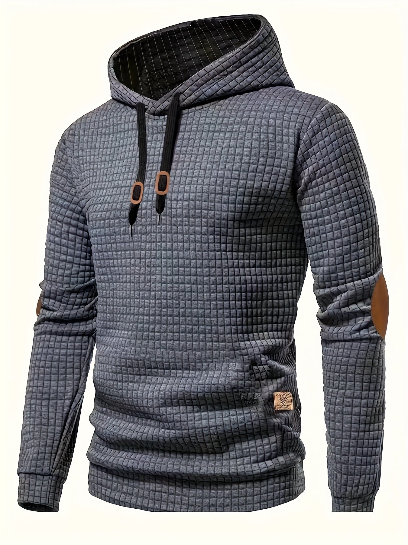 Herre Hoodie Med Strukturmønster & Albuelapper