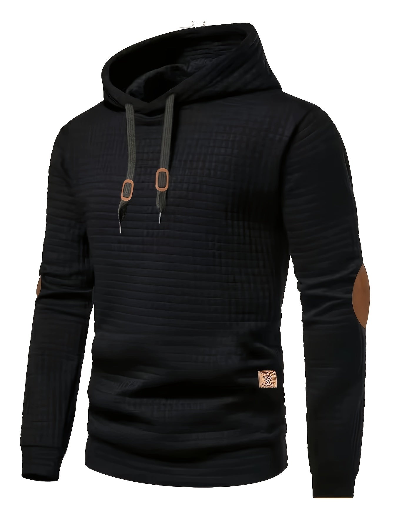 Herre Hoodie Med Strukturmønster & Albuelapper