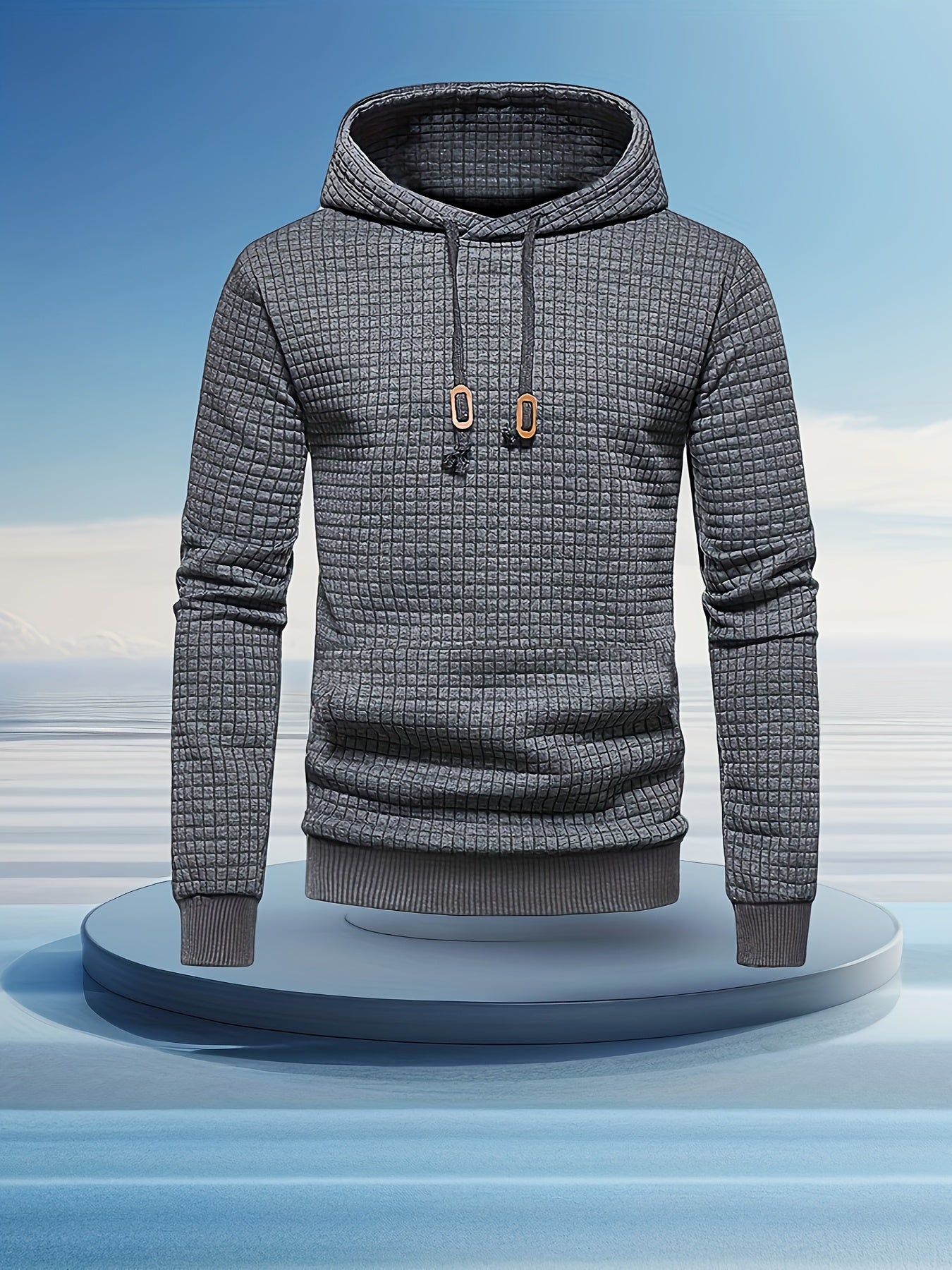 Herre Hoodie Med Waffelstruktur & Ribkant