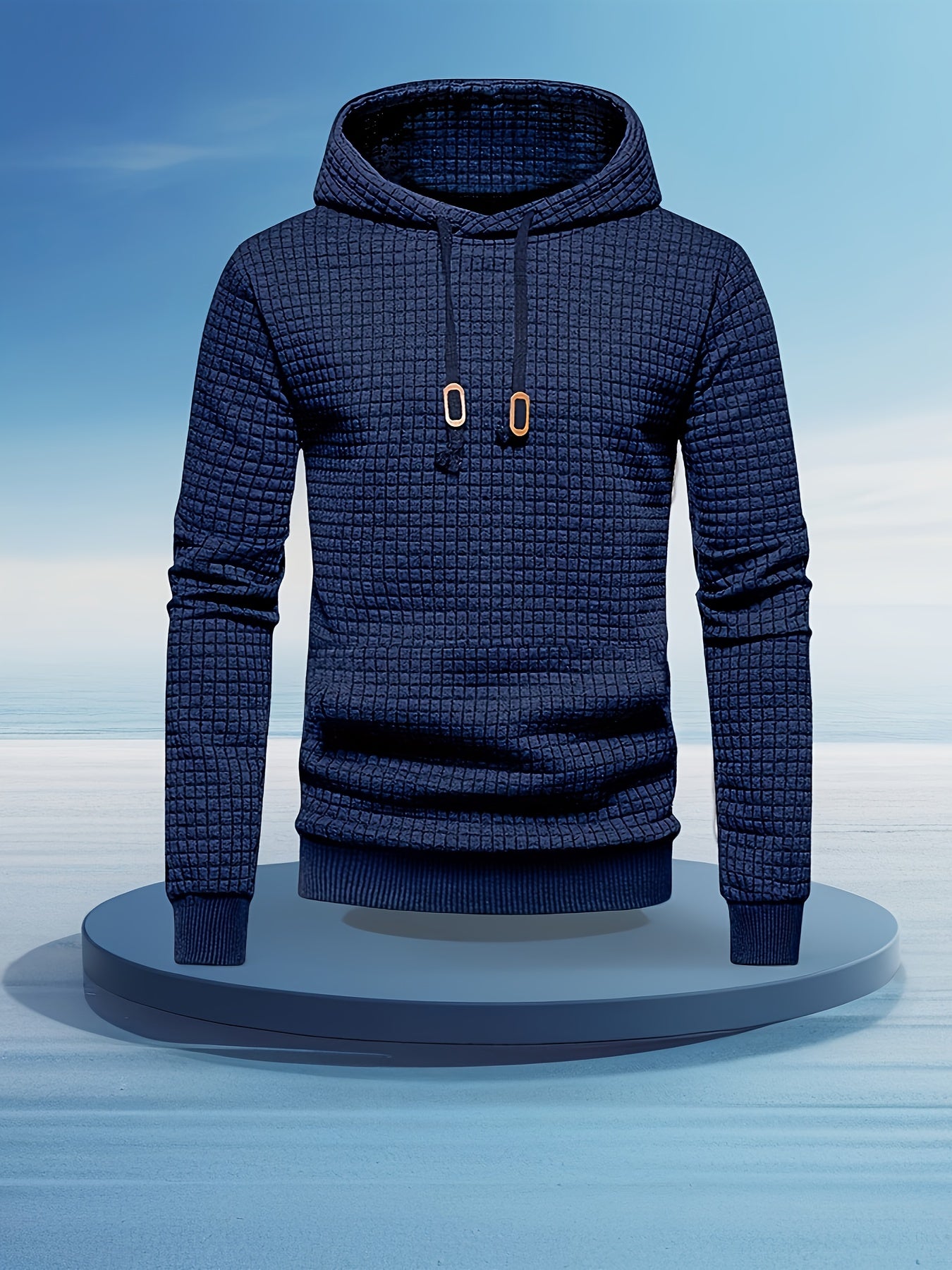 Herre Hoodie Med Waffelstruktur & Ribkant